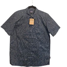 NWT Patagonia Mens Go To Shirt Blue Abstract Wave Organic Cotton Button Down M picture