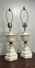 Pair Vintage Ivory Ceramic Urn Table Lamps – Hollywood Regency / Neoclassical picture