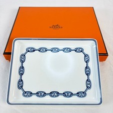 HERMES PARIS Porcelain Change Tray Plate CHAINE D'ANCRE BLUE 16x12 cm excellent picture