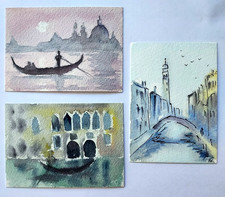 3 ACEO ORIGINAL watercolor painting - Landscapes Venice - 2.5x3.5 in MK picture