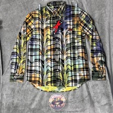 ICECREAM Men's Size M Sanjuro Trippy Distortion Plaid Flannel Button Down Shirt picture