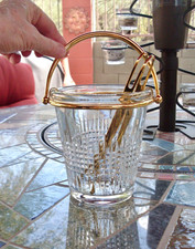Vintage Baccarat Nancy Gold Trim Ice Bucket w/Gold Tongs - Looks New picture