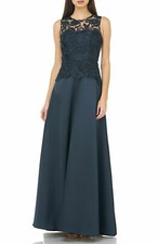 CARMEN MARC VALVO Infusion Lace Bodice Evening DRESS GOWN Size 8 $495 NAVY picture