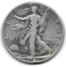 1945-D Walking Liberty Half Dollar F+ Fine 90% Silver 50C Denver US Coin picture