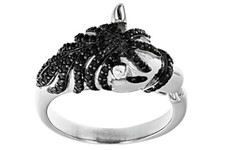 0.77CTW ROUND BLACK SPINEL RHODIUM OVER STERLING SILVER HORSE RING SIZE 7 picture