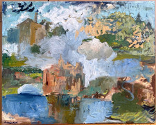 Surrealism Clouds French Cityscape Oil Painting 30”24