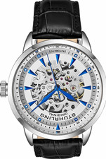 Stührling Original Men's Automatic Skeleton Dial 42mm SS Black Leather 50m picture
