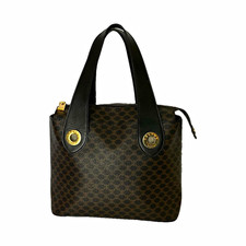 Vintage Celine Macadam Ring Handle Satchel Bag Black Coated Canvas Tote picture