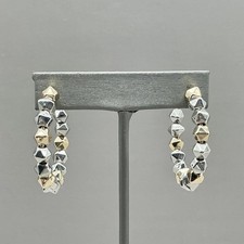 Allsaints Earrings Womens Beaded Hoop Silver Gold Tone Geometric Jewelry 1.75