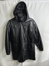 Vtg Wilsons “The Leather Experts” Fullzip Long Jacket Removable Hood Black Sz- S picture