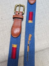 SMATHERS & BRANSON needlepoint belt 36 blue SHOTGUN rifle gun shells GOLF hunt picture