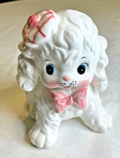 Vtg 1950s Enesco E-2842 Ceramic Puppy Dog Planter Big Eyes Pink Bow Japan MCM Ki picture