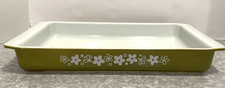VTG PYREX LASAGNA 933 GREEN SPRING BLOSSOM CRAZY DAISY PAN DISH 13½x8¾x1¾ picture