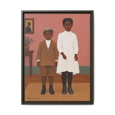 Vintage Siblings African American Portrait Outsider Folk Art Framed Painting picture