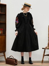 UNLOGICAL POEM NWT $259 Puff Sleeve Embroidered Midi A-Line Dress Size Medium picture