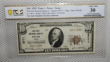 1929 $10 National Banknote PECOS, TX TEXAS Ch. 8771 PCGS VF 30 Very Rare Note picture