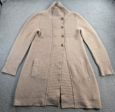 Mantovani Studio Cashmere Coat Womens Large Beige Italian Ribbed Knit Sweater picture