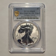 2021-S 1oz Silver Eagle Reverse Proof Type 2 - PCGS PR69 ~~Designer Edition~~ picture