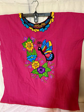 Women's Pink Cotton Embroidered Butterfly Floral Tunic Blouse, One Size picture