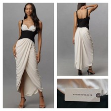 MAEVE by ANTHROPOLOGIE Ruched Corset Midi Dress Black & White Medium NWT $198 picture