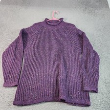 Vintage Forenza Sweater Womens Medium Purple Mock Neck Knit Pullover Tunic 80s picture