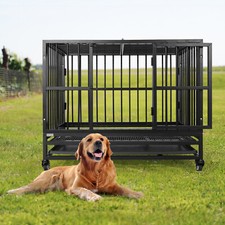 XXL Heavy Duty Pet Dog Cage Strong Metal Crate Kennel Playpen with Wheels &Tray picture