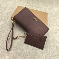 Coach CBZ98 Long Zip Around Wallet Removable Card Case Mahogany Brown Leather picture