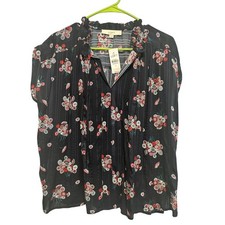 LOFT Women’s Small Navy Floral Tassel Tie Peasant Blouse Boho Lightweight NWT picture