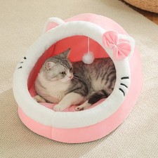 Cat Bed Cave Round Plush Fluffy Hooded Cat Bed Donut Self Warming Pet Dog Bed picture
