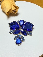 Vintage Unsigned Austria Sapphire Blue Rhinestone Statement Brooch Pin Dangle picture