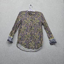 LOFT Women Blouse S Multicolor Paisley Button Round Neck Front Popover picture