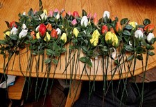 60 Vintage Resin Rosebud Floral Picks Wired Stems MCM Craft Flowers NOS picture