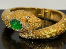 KJL Kenneth Jay Lane Snake Bangle Bracelet Watch Green Glass Rhinestone Vtg picture