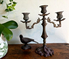 Antique Candelabra 3 Arm Victorian Baroque Rocco Style Brass Spindle Rod 12