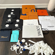 Designer Logo Paper Gift Bag & Ribbon Lot - Chanel LV Dior Prada Tiffany & Co. picture