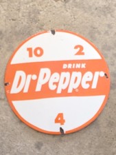 VINTAGE DR.PEPPER PORCELAIN SIGN GAS,OIL STATION PUMP PLATE COCA COLA 12