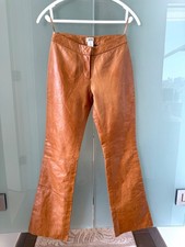 CACHE Vintage Y2K Bronze Brown Leather Split Hem Flare Pants - Size 0 picture