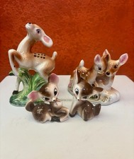 Lot Vintage mcm Ceramic Deer Figurine Planters Salt Pepper Shaker Doe Fawn Japan picture