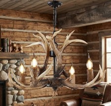 4-Light Antler Chandelier (Rustic Resin Deer Horn Pendant Light for Cabin Lodge picture