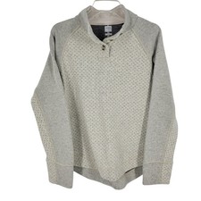 prAna Frozen Falls Sweater Oatmeal Knit Henley Cozy Textured Pullover Outdoor L picture