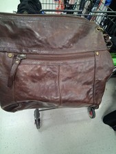Vintage Fossil Brown Leather Messenger Bag Distressed Crossbody Boho Brass picture