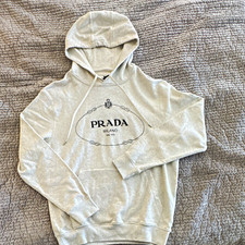 PRADA Men's Gray Cotton Logo Pullover Hoodie Drawstring Long Sleeve Sz M picture