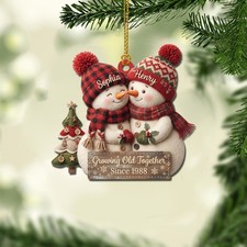 Personalized Growing Old Together Snowman Couple 2D Flat Acrylic Christmas Ornam picture