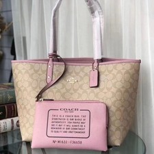 Coach F36658 Brown / Pink Reversible City Tote Bag With Pouch Outlet  picture