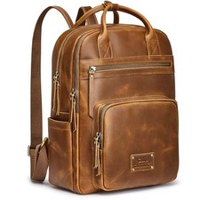 S-ZONE Vintage Genuine Leather Backpack Purse for Women Men Rucksack Travel D... picture