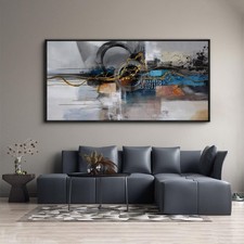 XLSJERST Large Abstract Frame Wall Art - Black and Blue Cnavas Framed Artwork... picture