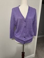 Talbots Linen Purple Cardigan Size Medium picture