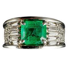 Vintage Natural Emerald & Diamond Ring Band, Platinum, 11.14g, Size 5.75 picture