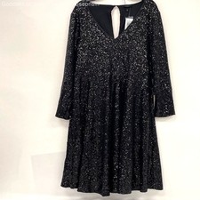 NWT Torrid Black Sequin Long Sleeve Skater Dress Women’s Sz 1X picture