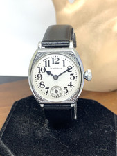 Waltham Art Deco Watch Vintage Manual Wind Silver Dial Black Leather Strap 32mm picture